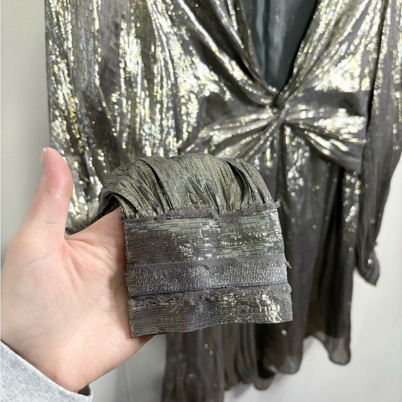 Ramy Brook Elise Metallic Party Silk Mini Dress in Platinum Sz 4 - Picture 5 of 10
